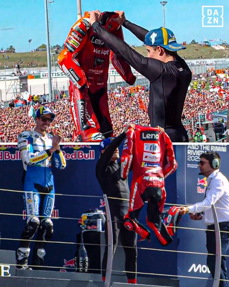 MotoGP车手马奎斯赛后脱下赛车服庆祝:梅西在伯纳乌也这么做过